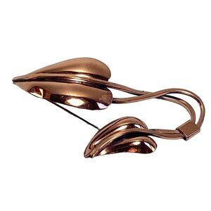 Renoir Modernist Copper Leaf Brooch Mid Century Modern Signed